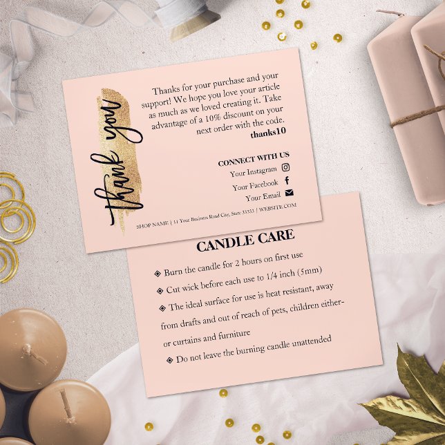 Tack av Chicen Candle Care Rosa Guld Gliter Visitkort (Skapare uppladdad)