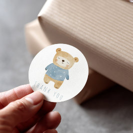 Tack av Cute Blue Sfolieping Nalle Runt Klistermärke