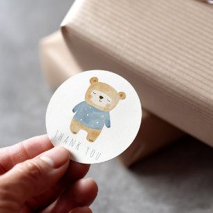 Tack av Cute Blue Sfolieping Nalle Runt Klistermärke
