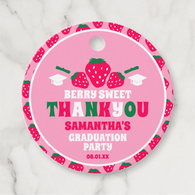 Tack av jordgubbens Rosa Studentfest Gåvor Etiketter (Framsida)