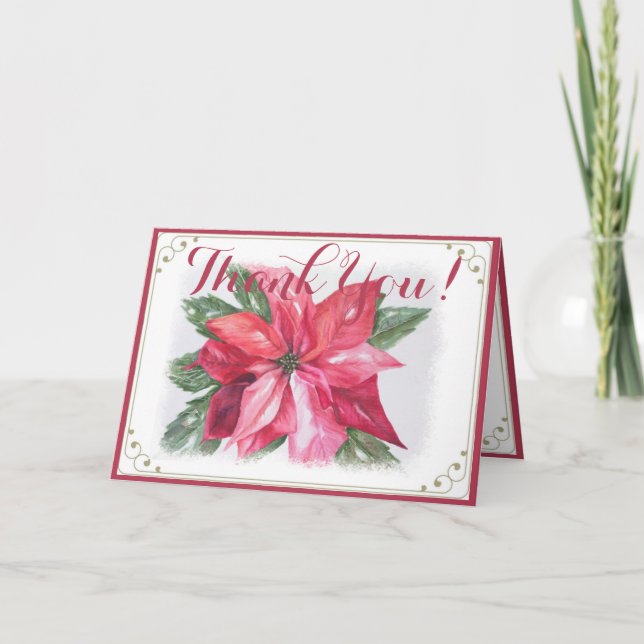 Tack AV KLASSISKA KRISTMAS RED POINSETTIA FLOWER Kort (Framsida)