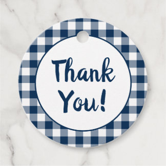 Tack av marinblå Gingham Gåvor Etiketter