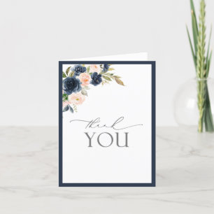 Tack av  Rosa i elegant Navy Blue Calligraphy Kort