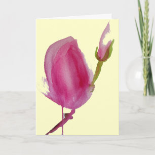 Tack av rosa Magnolia vattenfärgsblomma Kort