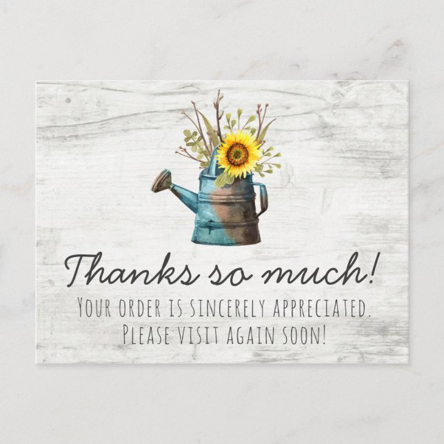 Tack av solrossolja och Blommigt av rostfritt trä Vykort (Framsida)