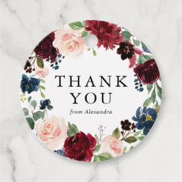 Tack av vattenfärg Burgundy och blå Blommigt Gåvor Etiketter