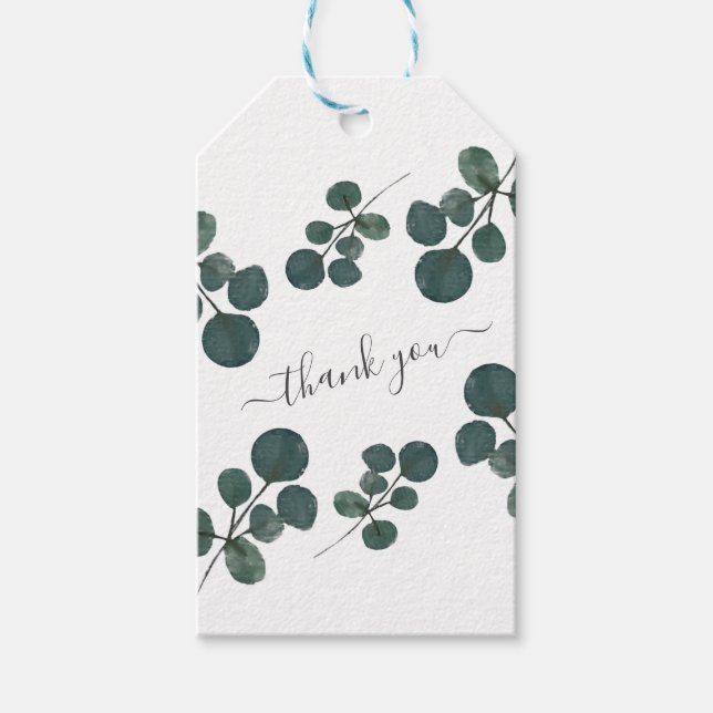 Tack av vattenfärgen Eucalyptus Grönt Presentetikett (Framsidan)
