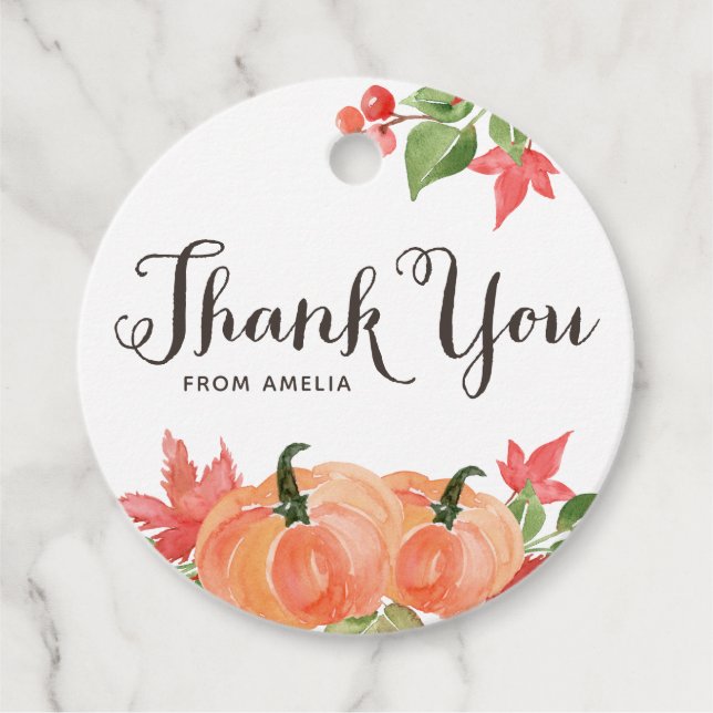 Tack av vattenfärgspumpor och maple Löv Gåvor Etiketter (Framsida)