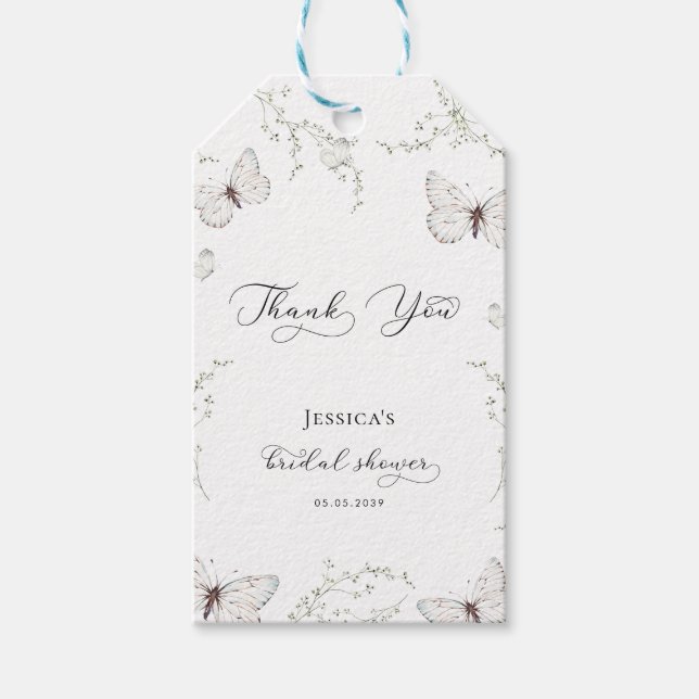 Tack av vit fjäril Garden Möhippa Presentetikett (Framsidan)