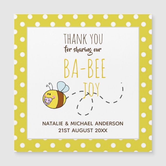 Tack BA-BEE Baby Shower Gult Polkadot (Framsida)