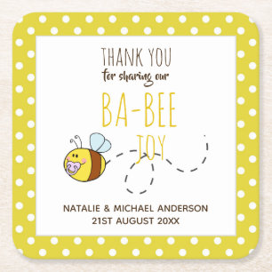 Tack BA-BEE Baby Shower Gult Polkadot Underlägg Papper Kvadrat