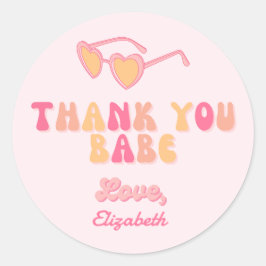 Tack Babe Heart Sunglass Round Sticker Runt Klistermärke