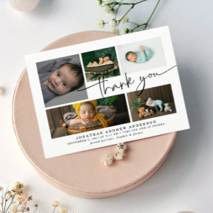 Tack Baby Birth Photo Collage Kort