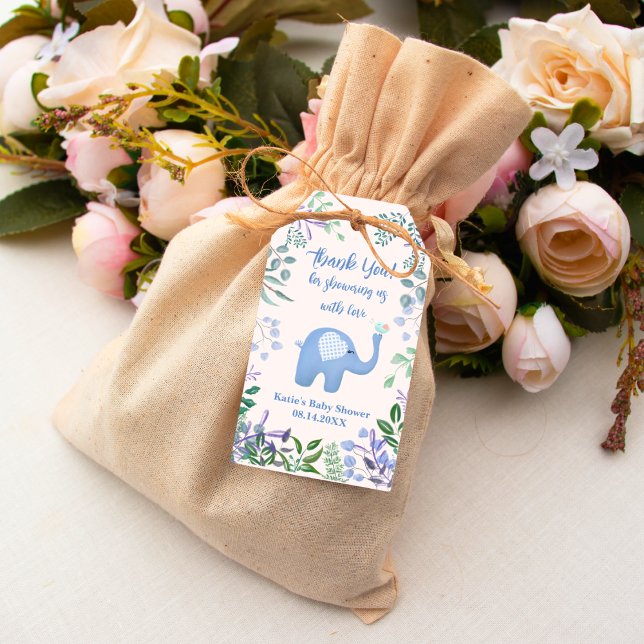 Tack Baby Elefant Sång Fågel Baby Shower  Presentetikett (Skapare uppladdad)