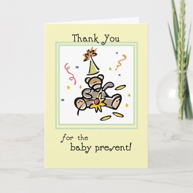 Tack Baby Gift, Gult, Nalle Kort (Framsida)