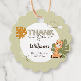 Tack, Baby Giraffe, babyinbjudan. Gåvor Etiketter