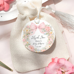 Tack Baby in Bloom Rosa Rosett Gåvor Etiketter