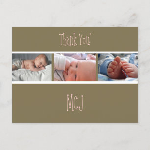 Tack, baby monogram, sätt in dina foton meddelande vykort