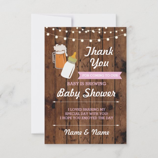 Tack, Baby Shower Beer Breing Rosa Girl Girl Girl Inbjudningar (Framsida)
