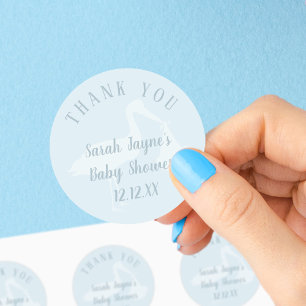 tack Baby Shower Blue Stork Sticker Runt Klistermärke