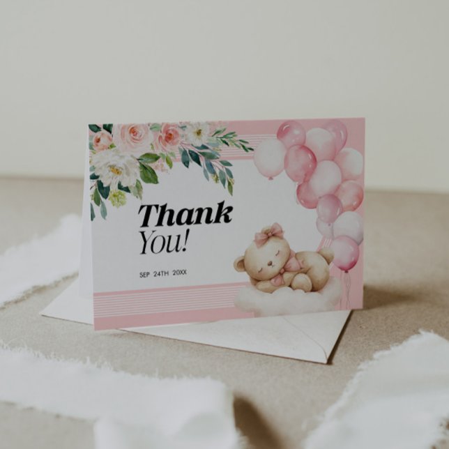 Tack Baby Shower Card Rosa Girl Anteckningskort (Skapare uppladdad)