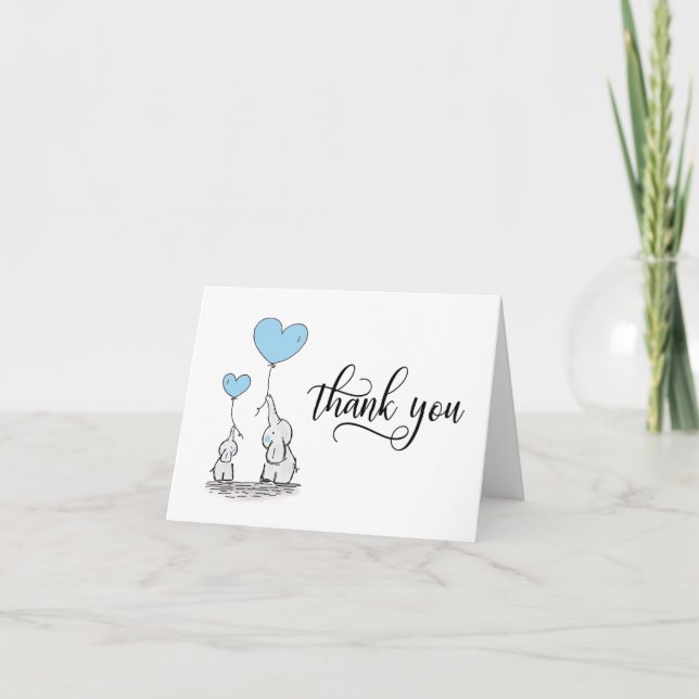 TACK Baby Shower Elephant BOY Blue | BLANK Kort (Framsida)