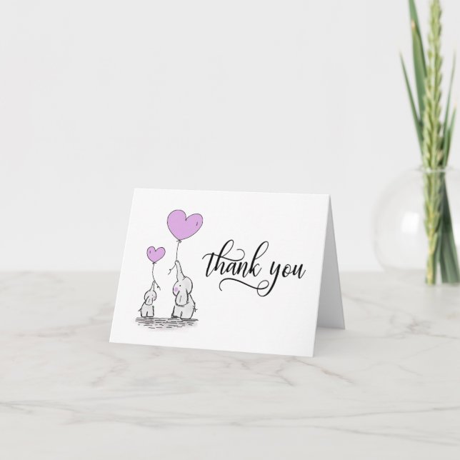 TACK Baby Shower Elephant LAVENDER | BLANK Kort (Framsida)