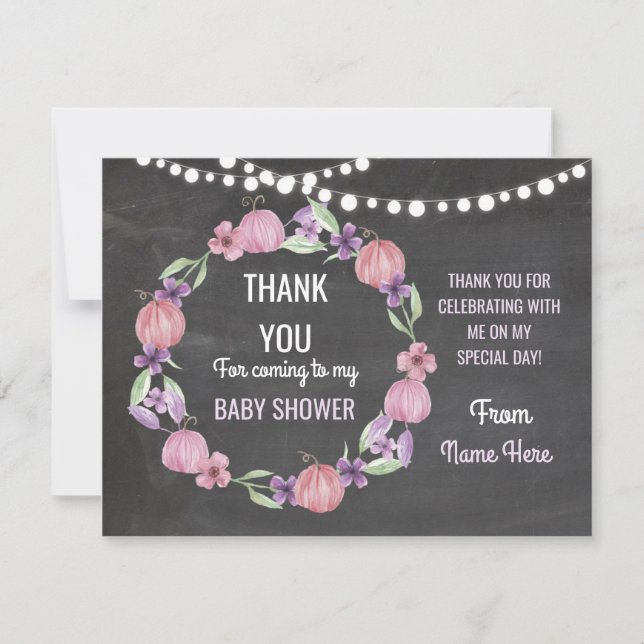 Tack Baby Shower Girl Card Pumpkin Rosa Inbjudningar (Framsida)