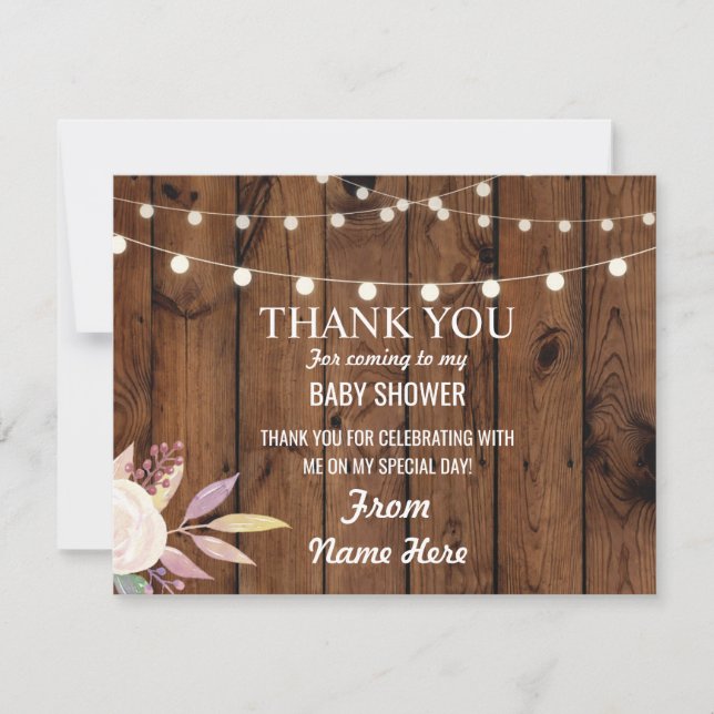 Tack Baby Shower Girl Flower Wood Rosa Blommigt Inbjudningar (Framsida)