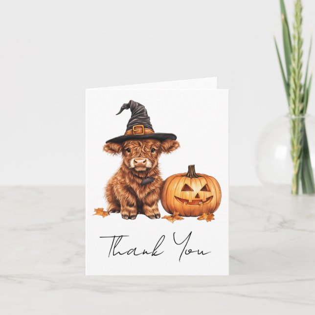Tack, Baby Shower Highland Cow Halloween Tack Kort (Framsida)