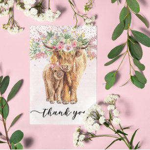 Tack Baby Shower Highland Ko Pink Vykort