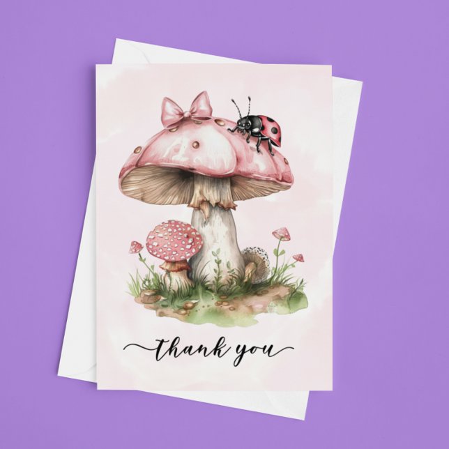 Tack, Baby Shower Ladybug Mushroom Tack Kort (Skapare uppladdad)