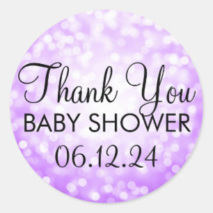 Tack Baby Shower Lila Glitter Ljus Runt Klistermärke