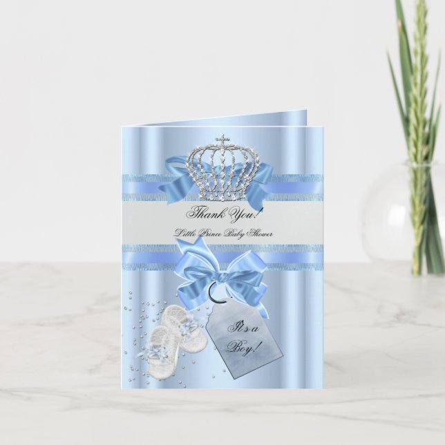 Tack Baby Shower Pojke Blå Lille Prins 3a Kort (Framsida)