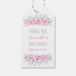 Tack Baby Shower  Rosa Blommigt Vattenfärg Presentetikett