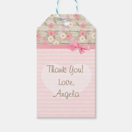 Tack Baby Shower Rosa Flowers Gift Märkre Presentetikett