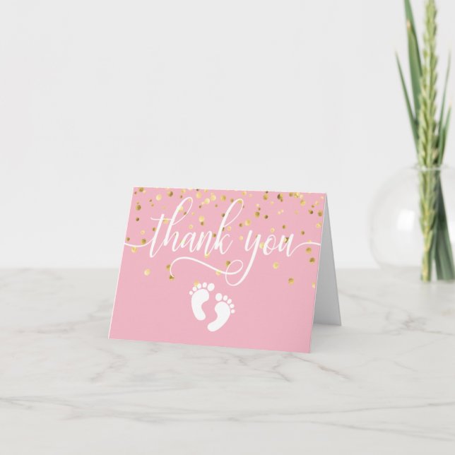 TACK Baby Shower ROSA Guld GIRL | BLANK Kort (Framsida)