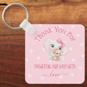 tack baby shower tjejer rosa hjärtan elefant nyckelring