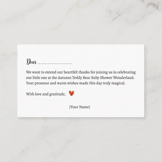 Tack! Babyskor för hösten Nalle Tilläggskort (Baksida)