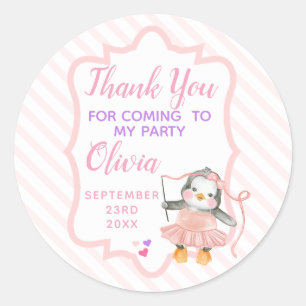 Tack Ballerina Penguin Rosa Birthday Runt Klistermärke