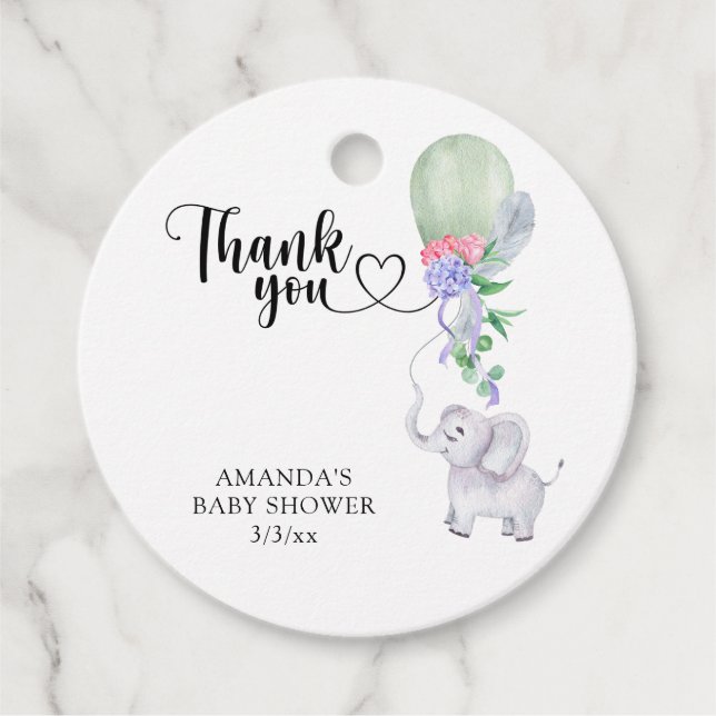 Tack Ballong och Elefant  Gåvor Etiketter (Framsida)