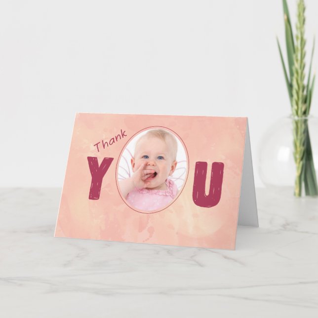 Tack Baptism Gift Rosa, Photo Customized card Kort (Framsida)