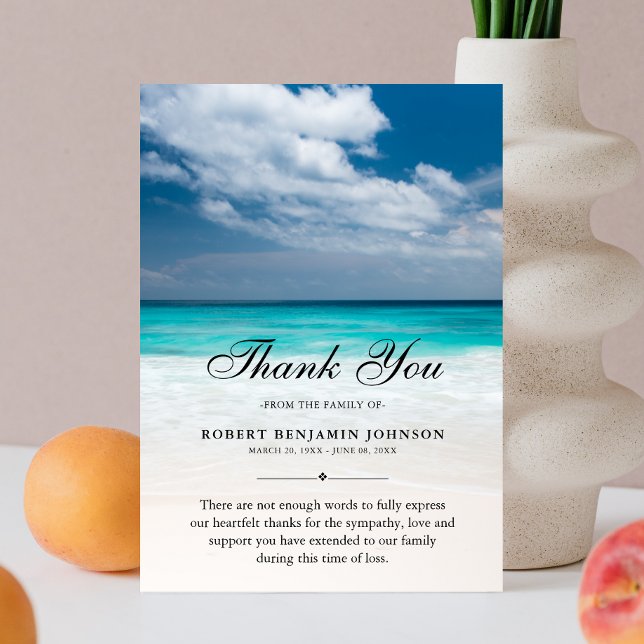 Tack Beach Ocean Funeral Photo Sympathy (Beach Sympathy Thank You Card)