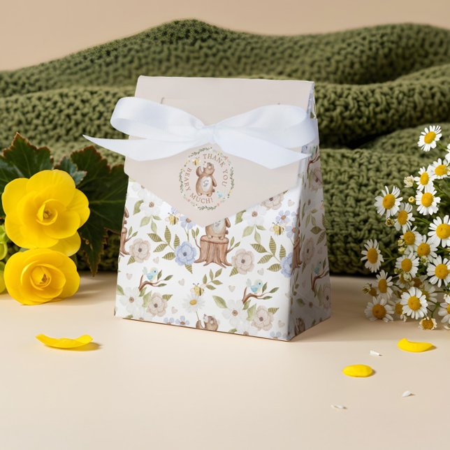 Tack Beary Mch Knissions Woodland Bear Blommigt Presentaskar (Thank You Beary Much Knitted Woodland Bear Floral Favor Boxes)