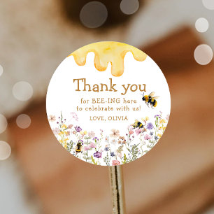 Tack Bee En Söt Baby Shower Flickas Födelsedag Runt Klistermärke