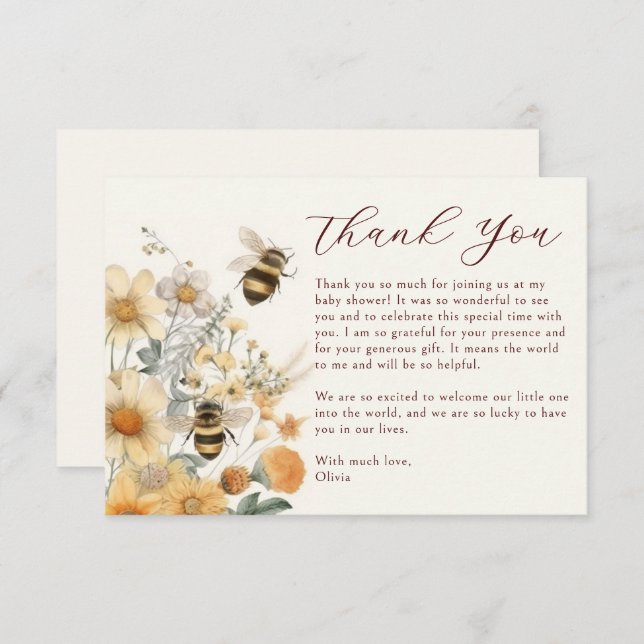 Tack Bee Wildblommes Blommigt Baby Shower (Fram/baksida)