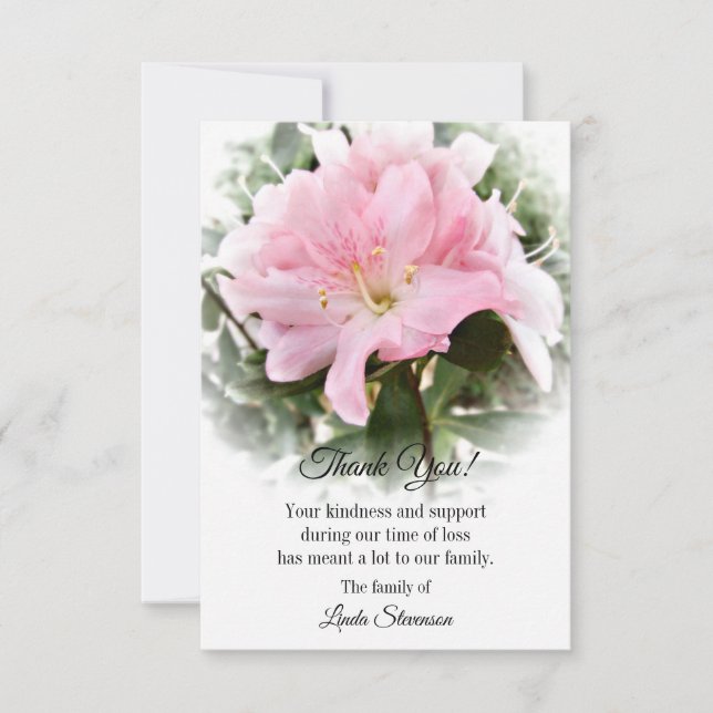 Tack Begravningskort - Rosa Azalea Flower Kort (Framsida)