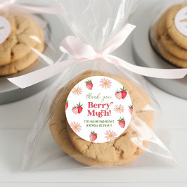 Tack Berry Mycket Rosa Strawberry Birthday Girl Runt Klistermärke