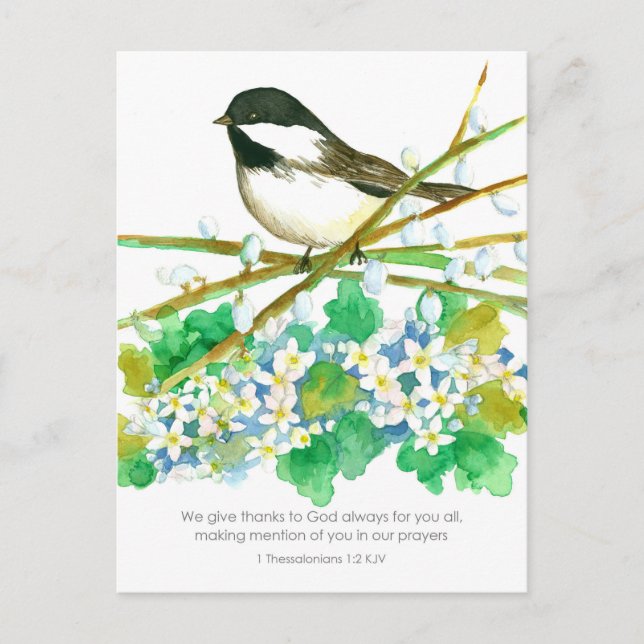 Tack Bible Scripture Thessalonians Chickadee Vykort (Framsida)