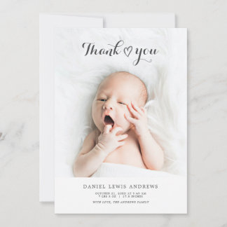 Tack Birgement annnouncement Newborn Photo Card Meddelande